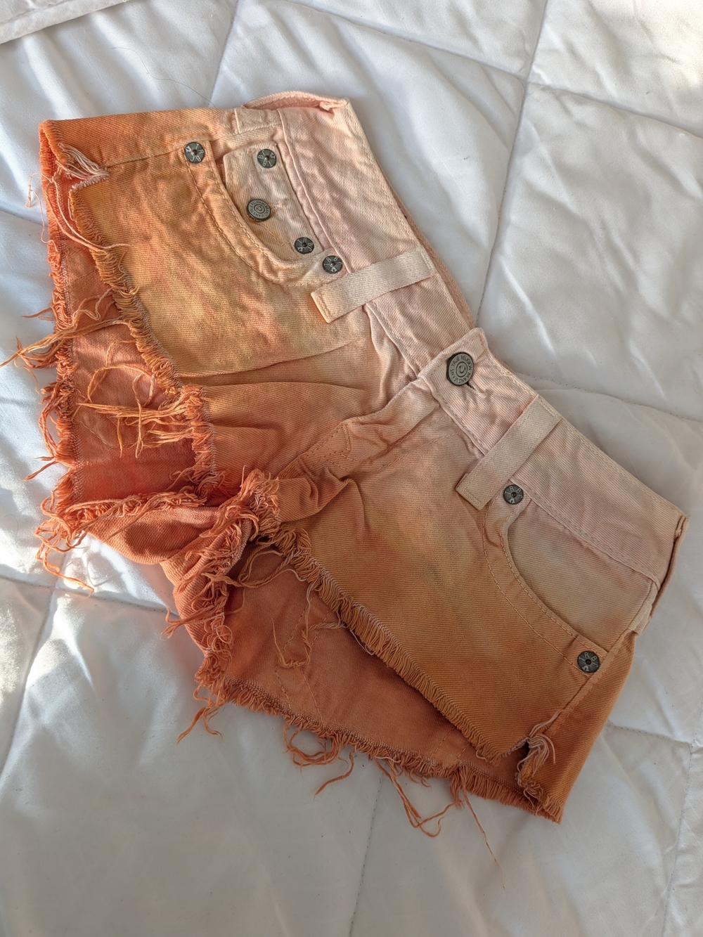 True Religion Peach-To-Rust Cut-Off Shorts